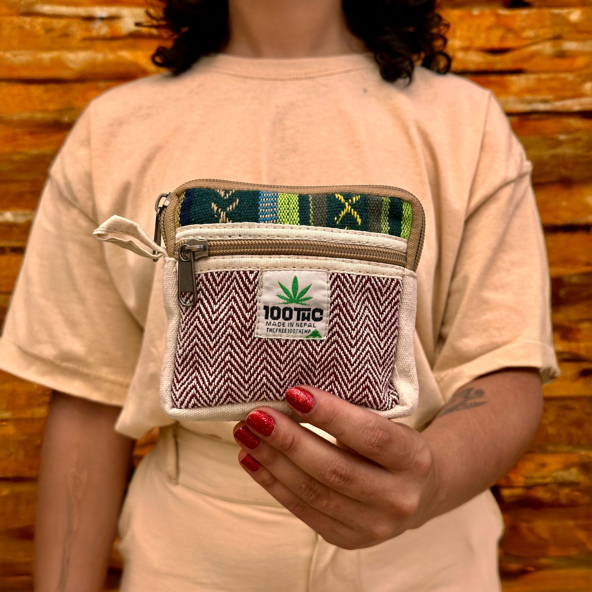 Porta-Moedas de Cânhamo 100THC com Detalhe Têxtil