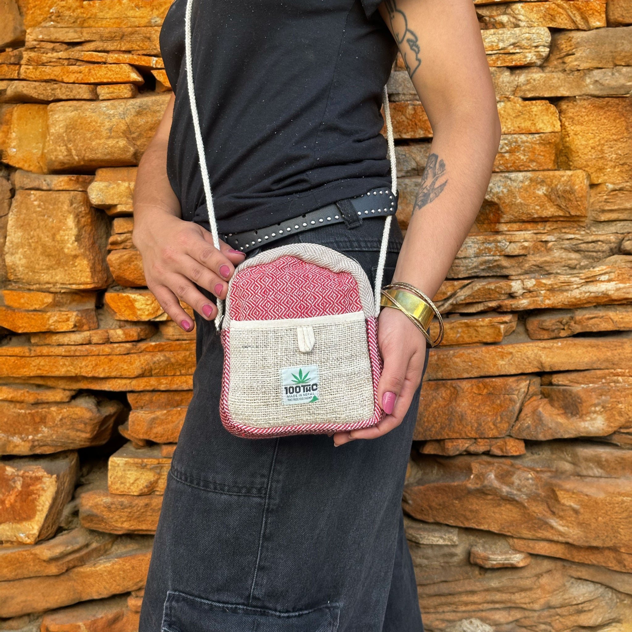 Shoulder Bag de Cânhamo 100THC com Alça em Corda Natural