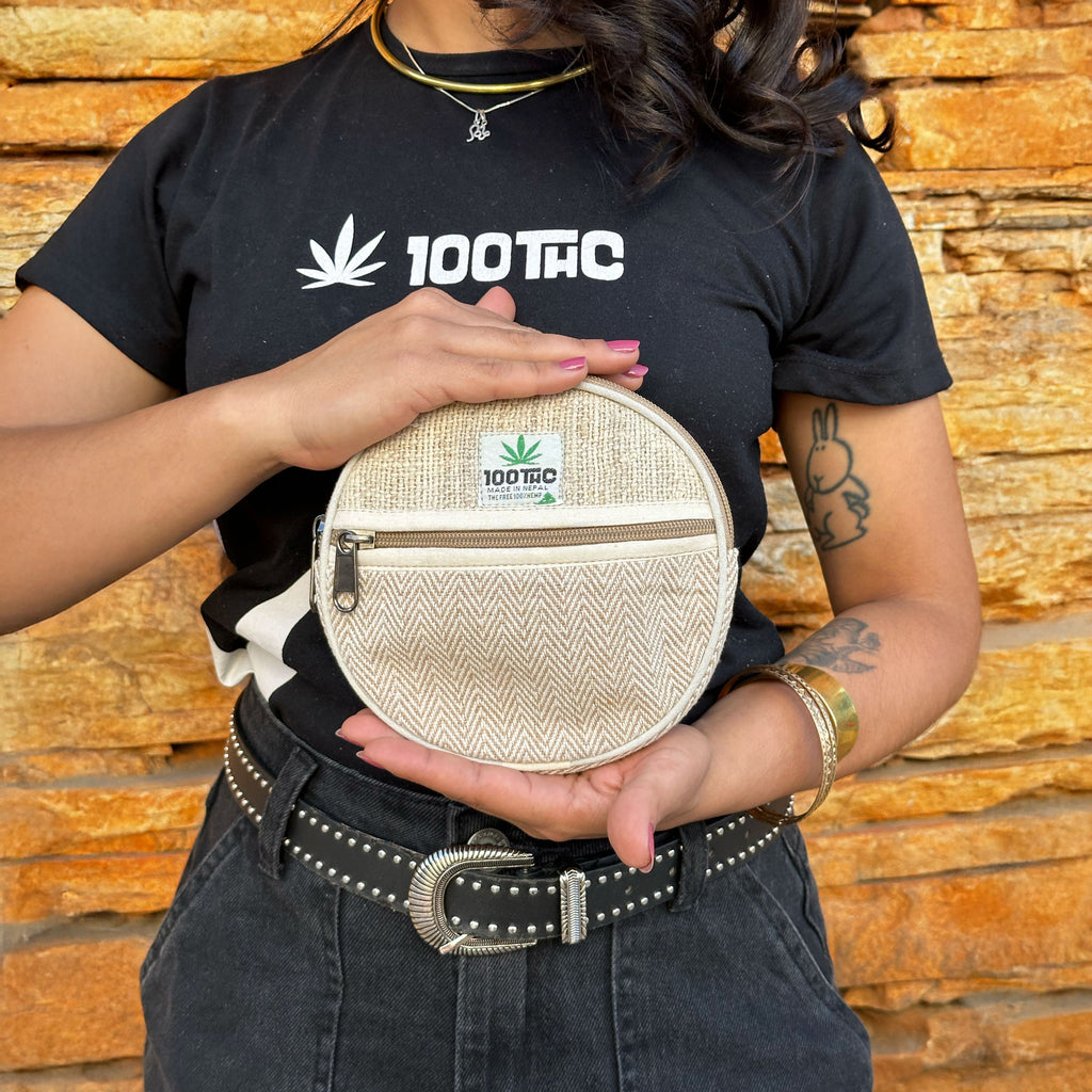 Shoulder Bag Redonda de Cânhamo 100THC com Alça Ajustável